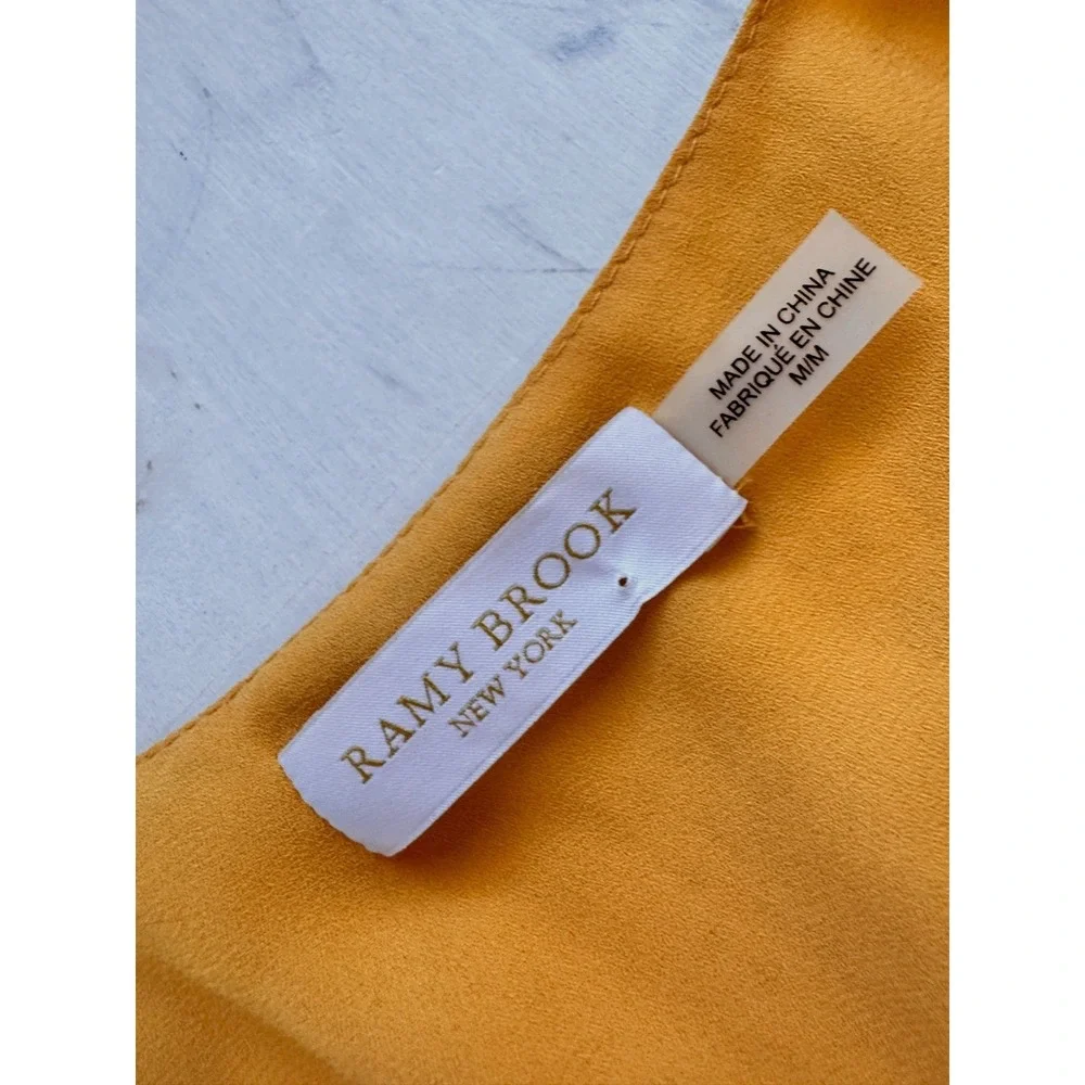 Ramy Brook M Silk Yellow Animal Print Ruffle Simone Mini Dress Pleated Smocked